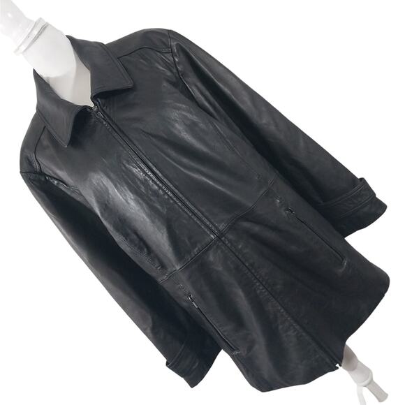 WILSONS LEATHER! LUXURIOUS, BLACK GENUINE LEATHER STADIUM LENGTH COAT! SZ 3X - Picture 1 of 16